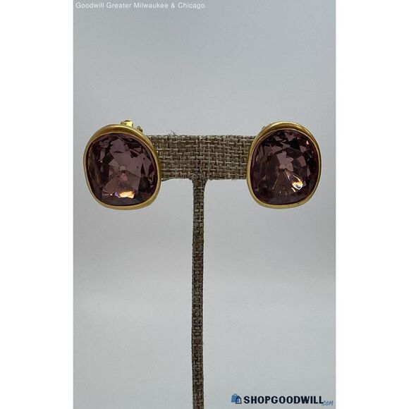 VTG Kenneth Jay Lane Gold Tone Pink Purple Crystal Statement Clip Earrings 23.2g - Picture 3 of 5